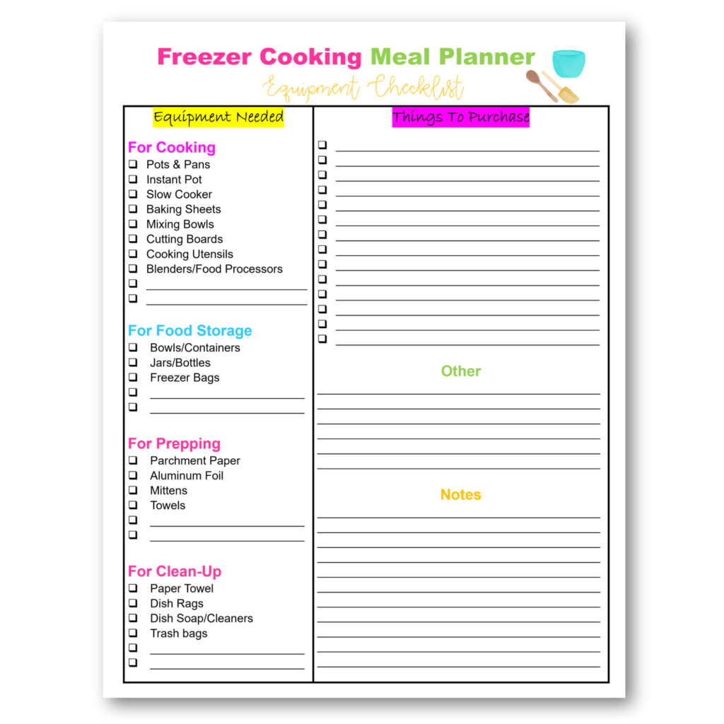 Freezer Cooking Meal Planner