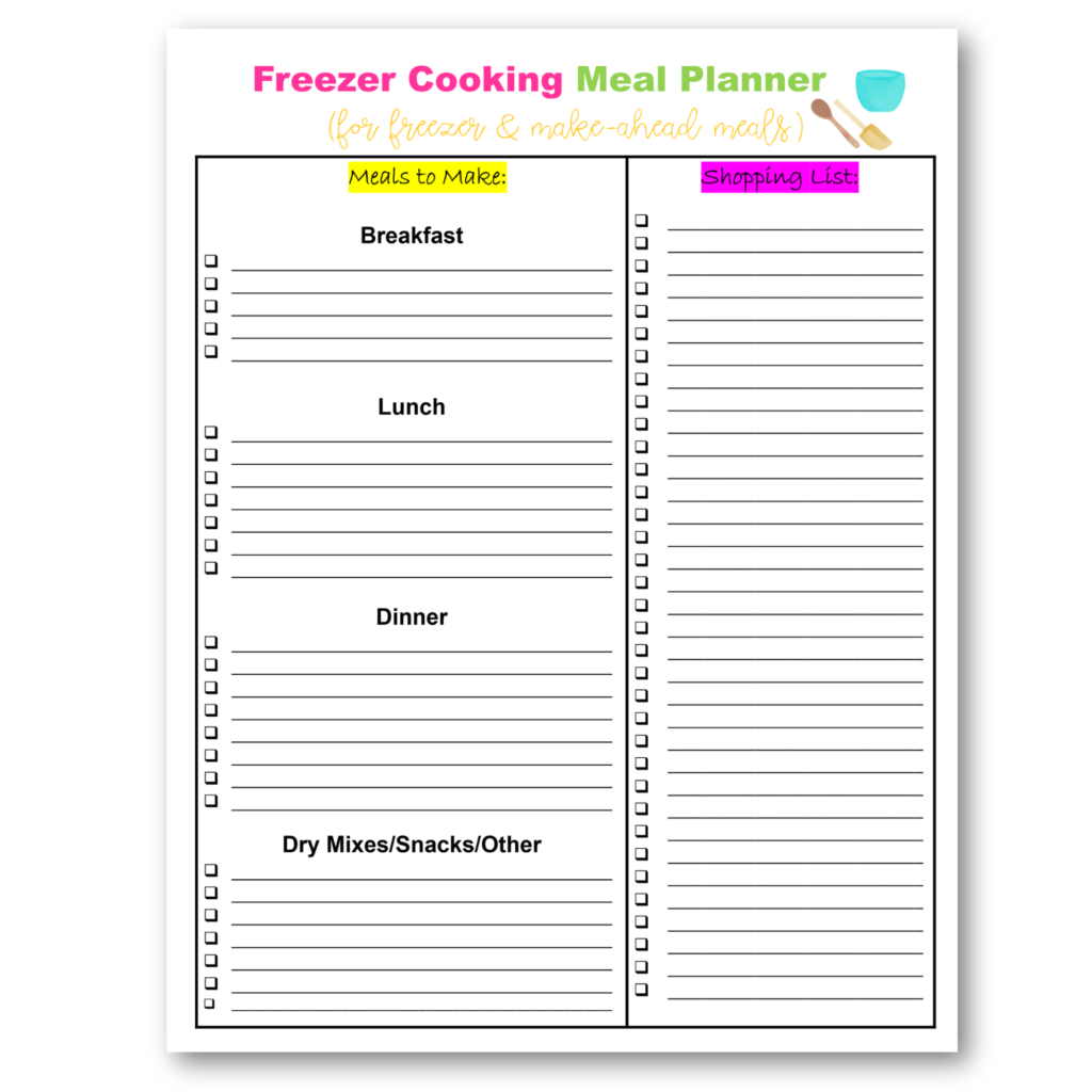 Freezer Cooking Meal Planner